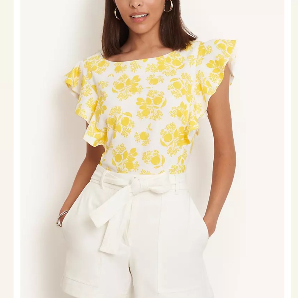 Ann Taylor Citrus Blossom Ruffle Sleeve Shell Top Size Small